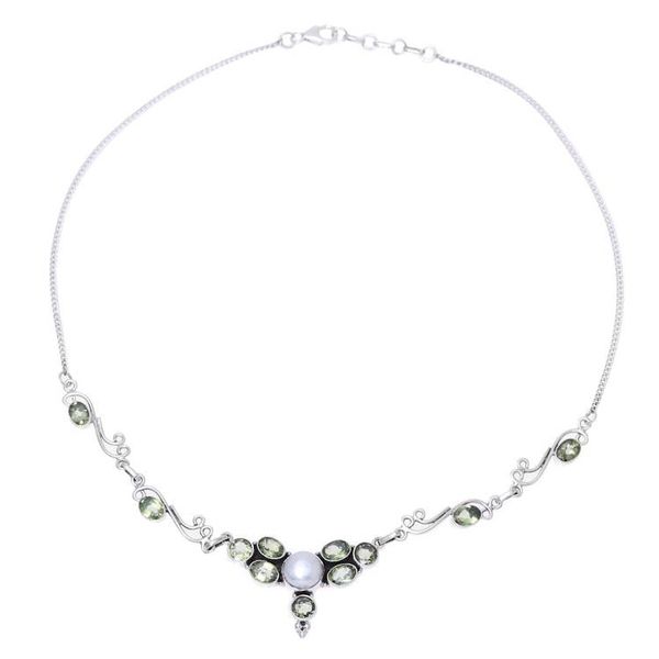 Alternate image for Peridot and Cultured Pearl Pendant Necklace from India Green Grove