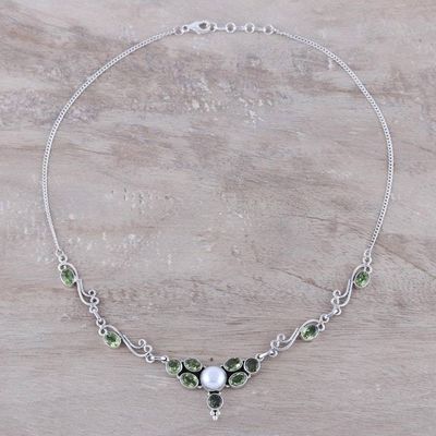 Alternate image for Peridot and Cultured Pearl Pendant Necklace from India Green Grove