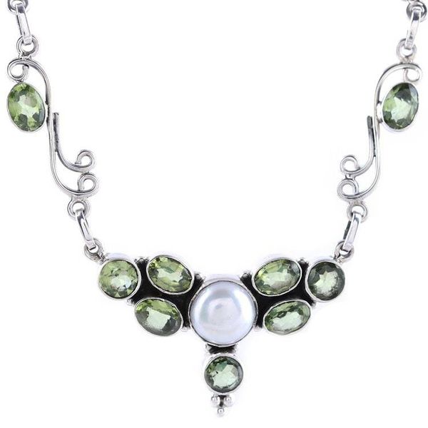 Alternate image for Peridot and Cultured Pearl Pendant Necklace from India Green Grove