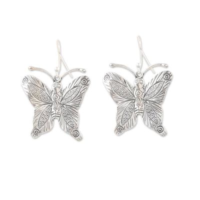 Alternate image for Sterling Silver Dangle Earrings with Shiny Butterflies Silver Transformation