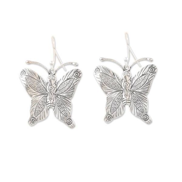 Alternate image for Sterling Silver Dangle Earrings with Shiny Butterflies Silver Transformation