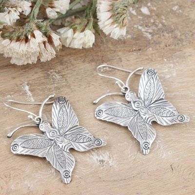 Alternate image for Sterling Silver Dangle Earrings with Shiny Butterflies Silver Transformation