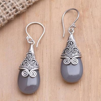 Alternate image for Balinese Style Brown Chalcedony Dangle Earrings Dusky Mountain