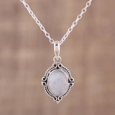 Alternate image for Rainbow Moonstone and Sterling Silver Pendant Necklace Divine Allure