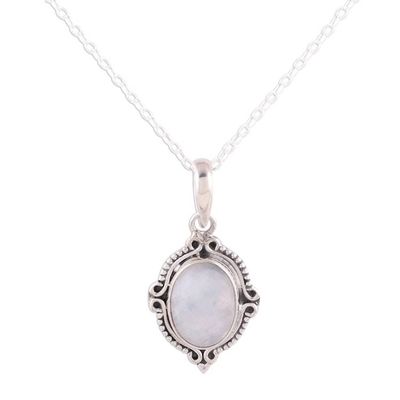 Alternate image for Rainbow Moonstone and Sterling Silver Pendant Necklace Divine Allure