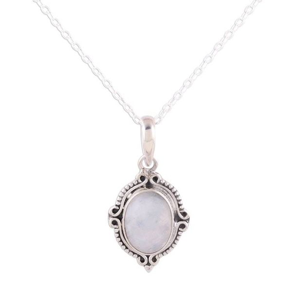 Alternate image for Rainbow Moonstone and Sterling Silver Pendant Necklace Divine Allure