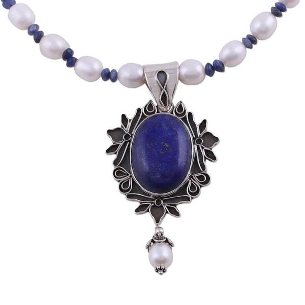 Alternate image for Womens Jewelry Sterling Silver Lapis Lazuli and Pearls Ethereal
