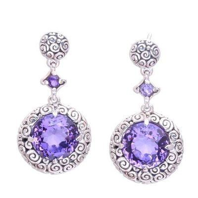 Alternate image for Buddha Curl Motif Amethyst Dangle Earrings from Bali Moonlight Dazzle