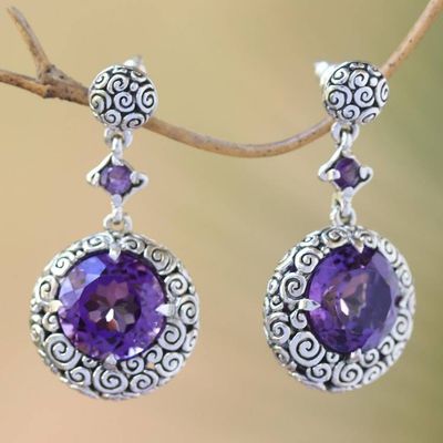 Alternate image for Buddha Curl Motif Amethyst Dangle Earrings from Bali Moonlight Dazzle