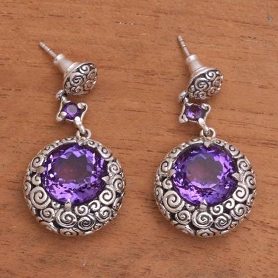 Alternate image for Buddha Curl Motif Amethyst Dangle Earrings from Bali Moonlight Dazzle