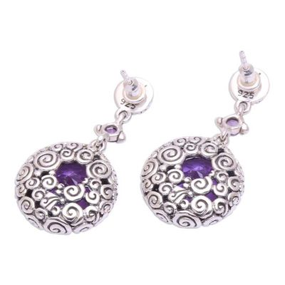 Alternate image for Buddha Curl Motif Amethyst Dangle Earrings from Bali Moonlight Dazzle