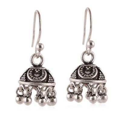 Alternate image for Bell-Inspired Jhumki Silver Chandelier Earrings from India Jingling Jhumki