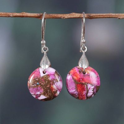Alternate image for Pink and Red Round Composite Turquoise Dangle Earrings Moon of Sweetness