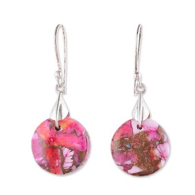 Alternate image for Pink and Red Round Composite Turquoise Dangle Earrings Moon of Sweetness