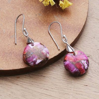Alternate image for Pink and Red Round Composite Turquoise Dangle Earrings Moon of Sweetness