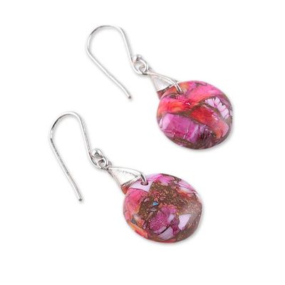 Alternate image for Pink and Red Round Composite Turquoise Dangle Earrings Moon of Sweetness