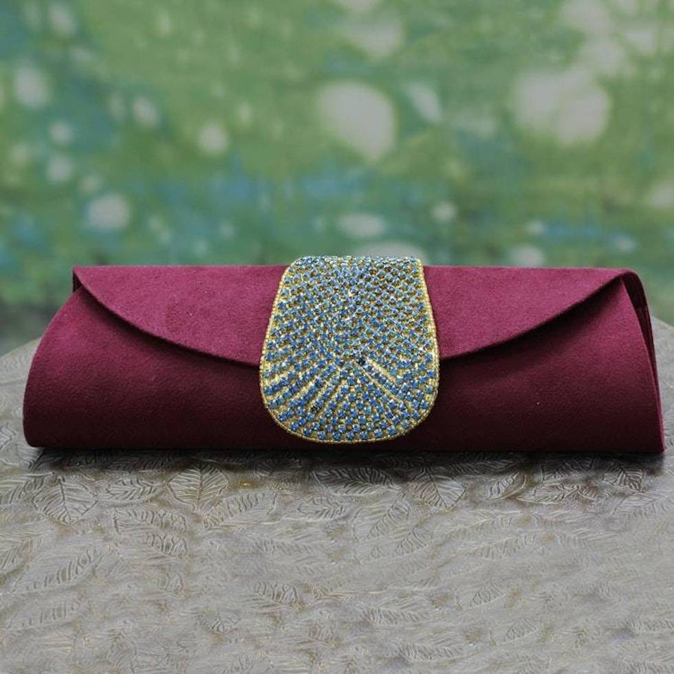 Embellished Clutch Evening Bag in Burgundy from India 'Burgundy Starlight'