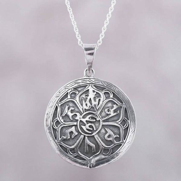 Alternate image for Spiritual Flower Sterling Silver Pendant Necklace from India Mandala Bloom