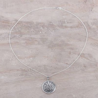 Alternate image for Spiritual Flower Sterling Silver Pendant Necklace from India Mandala Bloom