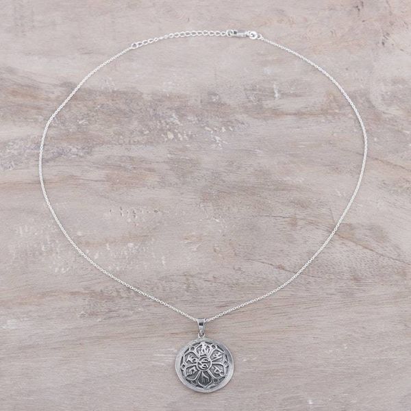 Alternate image for Spiritual Flower Sterling Silver Pendant Necklace from India Mandala Bloom