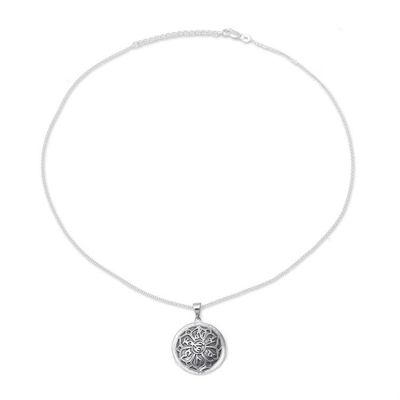 Alternate image for Spiritual Flower Sterling Silver Pendant Necklace from India Mandala Bloom