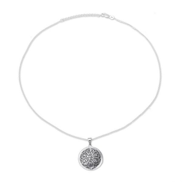 Alternate image for Spiritual Flower Sterling Silver Pendant Necklace from India Mandala Bloom