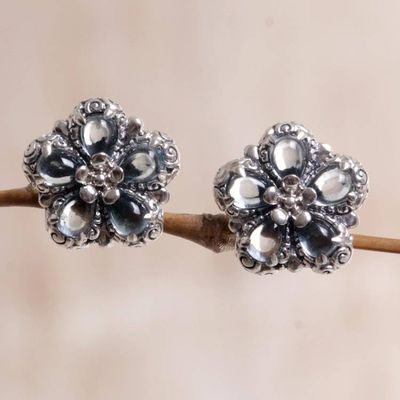 Primary image for Floral Blue Topaz Button Earrings from Bali Five-Petaled Flower