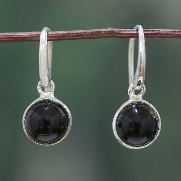 Alternate image for Minimalist Polished Onyx and Sterling Silver Dangle Earrings Enigmatic World