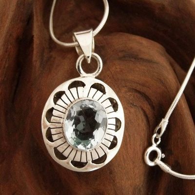 Alternate image for Sterling Silver with Blue Topaz Floral Necklace Jewelry Sky Halo