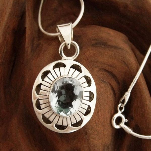 Alternate image for Sterling Silver with Blue Topaz Floral Necklace Jewelry Sky Halo