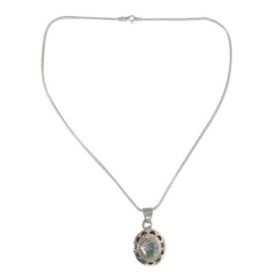Alternate image for Sterling Silver with Blue Topaz Floral Necklace Jewelry Sky Halo