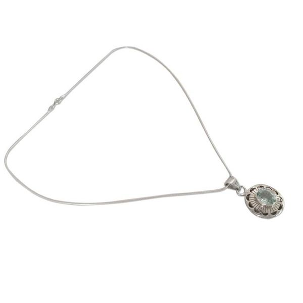 Alternate image for Sterling Silver with Blue Topaz Floral Necklace Jewelry Sky Halo