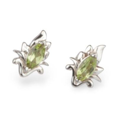 Alternate image for Peridot Silver Button Earrings with Budding Petal Theme Springbud Gleam