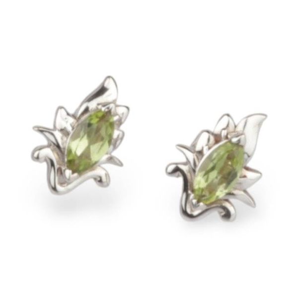 Alternate image for Peridot Silver Button Earrings with Budding Petal Theme Springbud Gleam