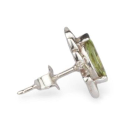 Alternate image for Peridot Silver Button Earrings with Budding Petal Theme Springbud Gleam