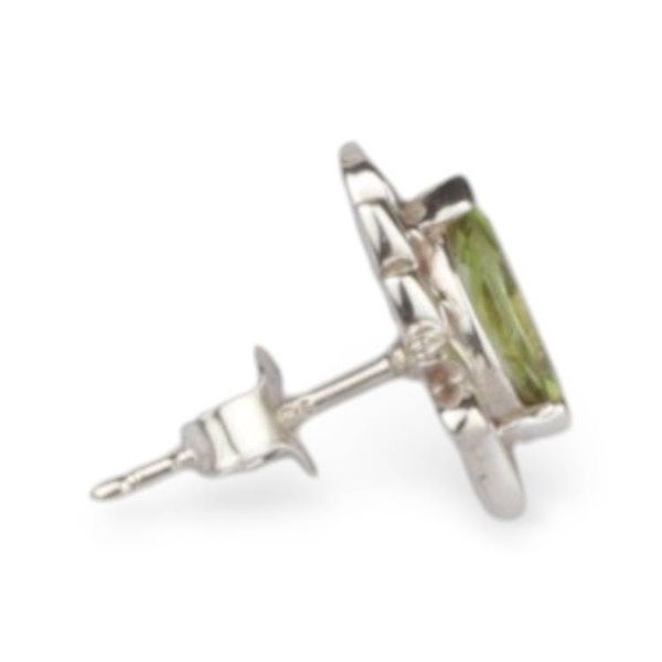 Alternate image for Peridot Silver Button Earrings with Budding Petal Theme Springbud Gleam