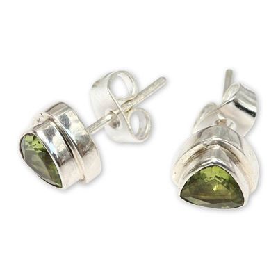 Alternate image for Artisan Designed Peridot Stud Earrings with Trillion Cut Green Trinity