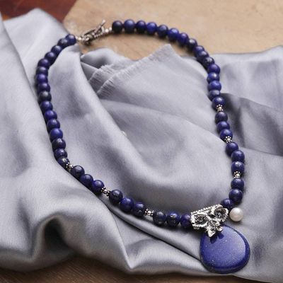 Alternate image for Floral Sterling Silver and Lapis Lazuli Necklace Lovely Lily