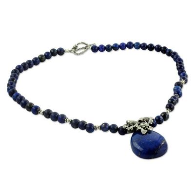 Alternate image for Floral Sterling Silver and Lapis Lazuli Necklace Lovely Lily