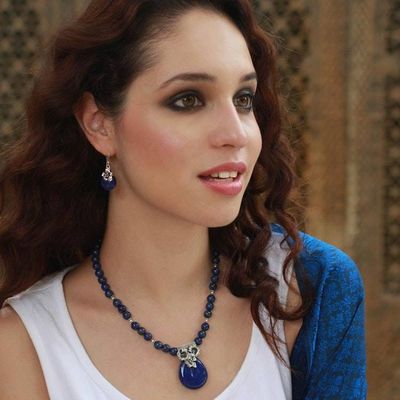 Alternate image for Floral Sterling Silver and Lapis Lazuli Necklace Lovely Lily
