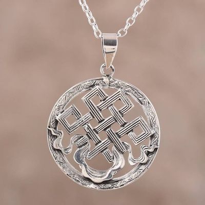 Alternate image for Geometric Sterling Silver Pendant Necklace from India Majestic Knot