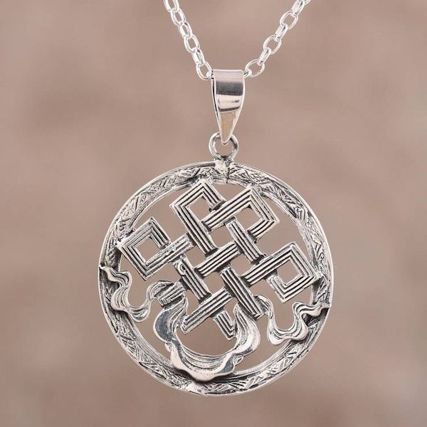 Alternate image for Geometric Sterling Silver Pendant Necklace from India Majestic Knot