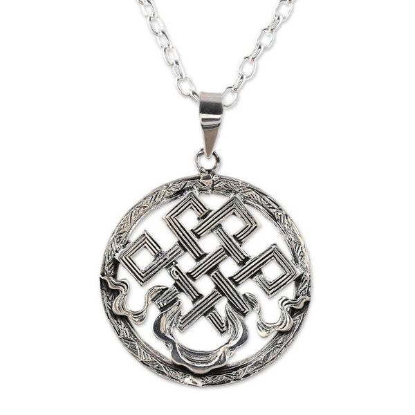 Alternate image for Geometric Sterling Silver Pendant Necklace from India Majestic Knot