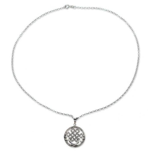 Alternate image for Geometric Sterling Silver Pendant Necklace from India Majestic Knot
