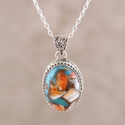Alternate image for Sterling Silver and Oval Composite Turquoise Necklace Royal Oval