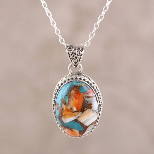 Alternate image for Sterling Silver and Oval Composite Turquoise Necklace Royal Oval