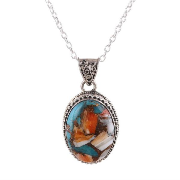 Alternate image for Sterling Silver and Oval Composite Turquoise Necklace Royal Oval