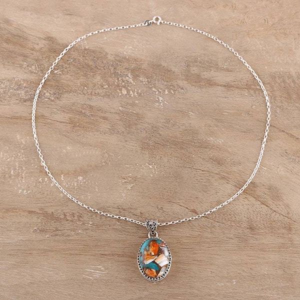 Alternate image for Sterling Silver and Oval Composite Turquoise Necklace Royal Oval