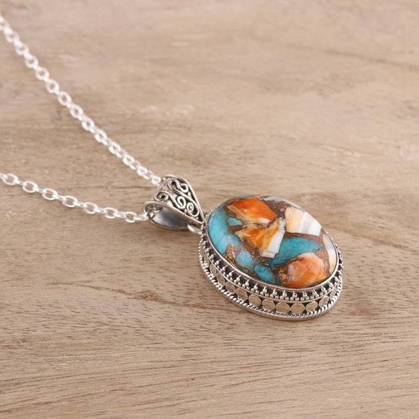 Alternate image for Sterling Silver and Oval Composite Turquoise Necklace Royal Oval