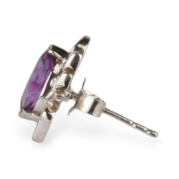 Alternate image for Floral Silver Button Earrings with Marquise-Shaped Amethyst Springbud Dazzle